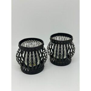 VTG 3.5″ Black Metal Cage Candle Holder – MCM Gothic-Style Clear Votive Accent